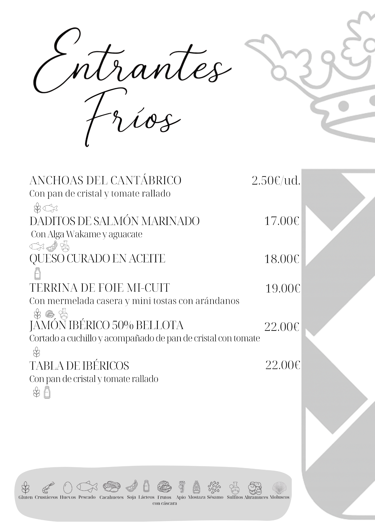 Entrantes fríos - carta